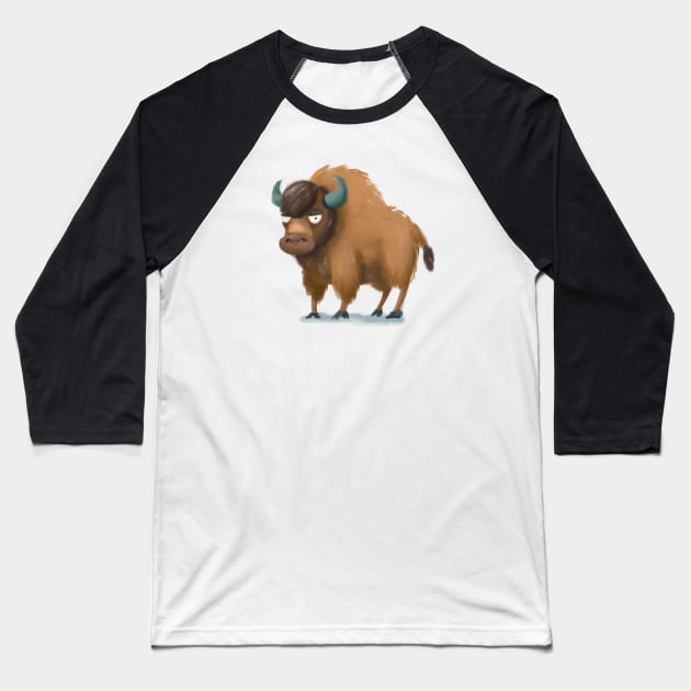 Cute Bison Drawing Baseball T-Shirt by Play Zoo